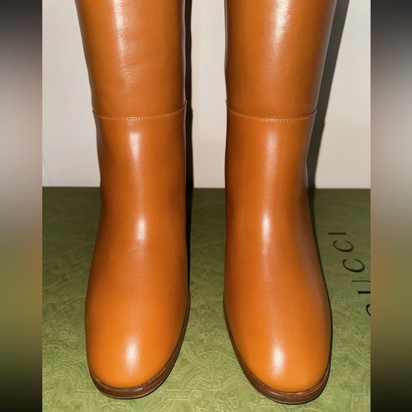 Gucci Knee High Boots Elizabeth Half Horse Bite Light Brown Leather Women Size 9 - Picture 7 of 15